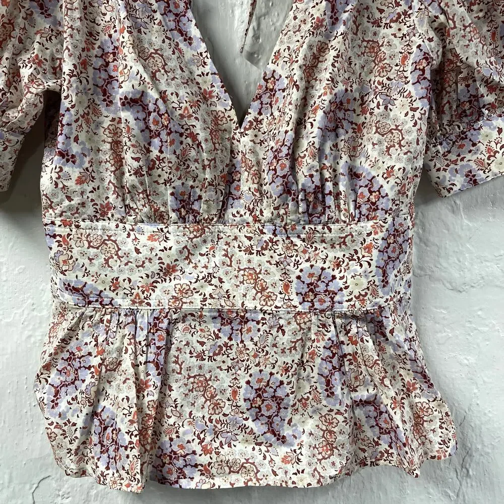J Crew Collection Puff Sleeve Peplum Top Size 00 Floral Print